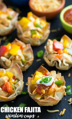 chicken fajita wonton cups on a table