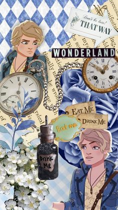 there is a collage with many different things in the image and it looks like they are from wonderlandland