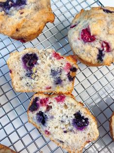 blueberry muffins cooling on a wire rack