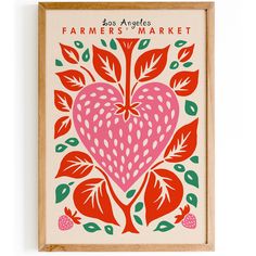 a red heart surrounded by leaves and flowers on a white background with the words farmer's market