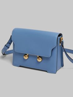 Blue leather Trunkaroo medium shoulder bag | Marni Marni Bag, Flat Heel Boots, Trunk Bag, Bag Shop, Boot Accessories, Cool Socks, Small Leather Goods, Nappa Leather, Kids Bags