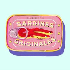 a pink tin with scissors on it and the words sardines originales