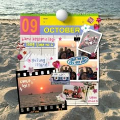 a collage of photos with the beach in the background