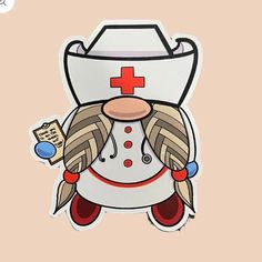 a sticker with an image of a nurse on it's face and the words,