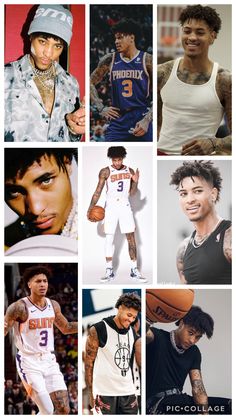 many different pictures of men with tattoos on their arms and legs, including basketball players