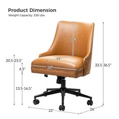 an office chair with measurements for the seat and back