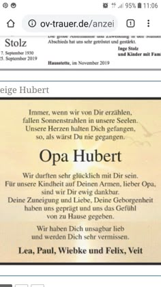 an old german newspaper with the caption opa hubert