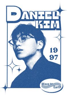 the poster for dandel kem's show is shown in blue and white