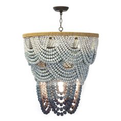 a chandelier with beads hanging from the ceiling