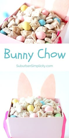 an easter bunny chow recipe in a pink box