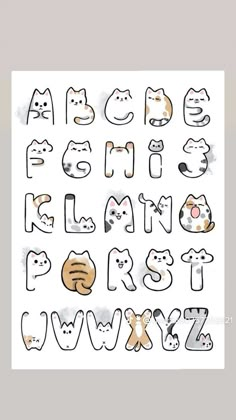 the letters and numbers are drawn in different styles, with cats on each one side