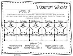 the week's classroom behavior calendar with five stars on each side and one star at the