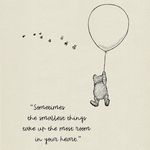 a drawing of a winnie the pooh flying with a balloon in it's mouth