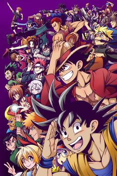 an anime poster with many different characters