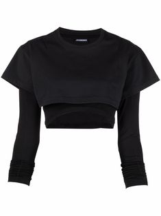 Black Tshirt Outfit, Layered Crop Top, Teenage Clothing, Designer Tops For Women, Diy Clothes And Shoes, Layered Shirts, Trendy Summer Outfits, Extra Long Sleeves, Designer Tops