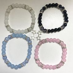 Match bracelets with your best friends! With these handmade 8mm glass bead bracelets Friends Beaded Bracelets, Matching Crystal Bracelets, Making Matching Bracelets, Bff Matching Bracelets Aesthetic, 8mm Bead Bracelet, Glass Beads Aesthetic, Cute Crystal Bracelets, Matching Braclet Aesthetic, Matching Bracelets For 4 Best Friends