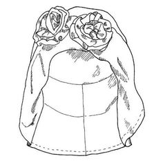 a drawing of a hat with two roses on the top and a scarf around it