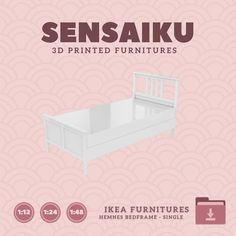 a white bed frame with the words senseaikuu printed on it and an image of