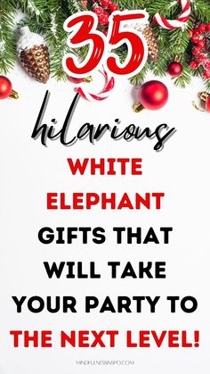 35 hilarious white elephant gifts that will take your party to the next level! gift guide on mindfulnessinspo.com Fun White Elephant Gift Ideas, Dirty Santa Gift Ideas Funny, White Elephant Gift Exchange Ideas Funny, White Elephant Gifts For Work, Funny Gift Baskets, Dirty Santa Gift Ideas, Work White Elephant, Dirty Santa Gift Exchange, Funny White Elephant Gifts