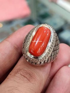 Coral Stone Ring, Bezel Setting Ring, Red Coral Stone, Stone Rings For Men, Islamic Video, Bezel Set Ring, Ring Bezel, Coral Ring