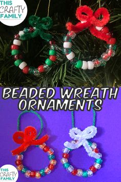 beaded wreath ornament craft for kids to make with beads and yarns