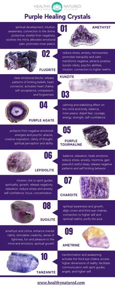 Discover powerful purple crystals like amethyst and fluorite. Balance your crown and third eye chakras with our selection of beautiful stones for energy harmony Witchy Stuff, Crystal Healing Stones