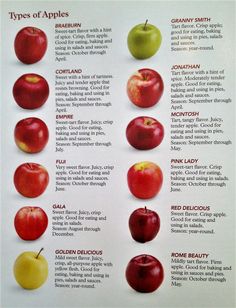 an apple chart with different types of apples on it's sides and the names of them