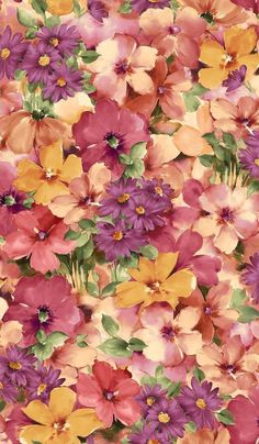 an image of colorful flowers on a pink and yellow background for wallpaper or fabric