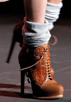 Lace up high heal ankle boots Socks And Boots, 2015 Fashion Trends, High Heel Stiefel, Dior Shoes, Crazy Shoes, High Heel Boots