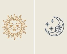 two sun and moon drawings on white paper