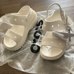 Brand New With Packaging. One Shoe Was Smooshed In Platform But Doesn’t Affect Wear Or Comfort! Crock Sandals, Crocs Mega Crush, Shoes Crocs, Women's Crocs, Sandals Women, Crocs Shoes, S 10, Platform Sandals, Womens Sandals