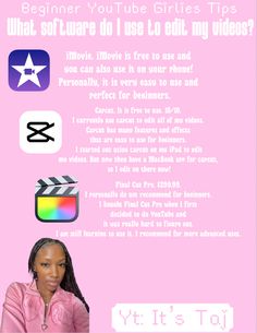 a pink poster with the words what software do i use to edit my videos?