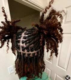 Two Buns Locs Hairstyle, Curly Locs Hairstyles Dreadlocks, Cute Starter Loc Styles, Loc Style Ideas, Edges With Locs, Medium Locs Black Women, Loc Retwist Styles For Women, Loc Ponytails, Locs With Beads