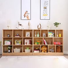 a book shelf filled with lots of books and toys