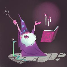 an illustration of a wizard with his hands in the air