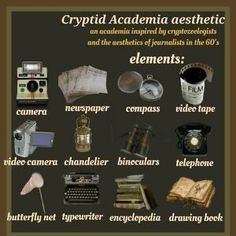 a poster with some typewriters and other items on it, including an old camera