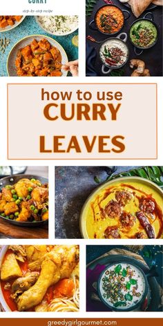 the cover of how to use curry leaves, with pictures of different dishes and vegetables