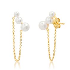 TAI JEWELRY Earrings Pearl and Chain Studs Chain Pattern, Fabulous Jewelry, Pearl Stud Earrings, Pearl Studs, Treat Yourself, Gold Plating, Pearl Jewelry, Pearl Necklace, Pearl Earrings