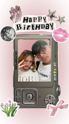 a happy birthday photo frame with two people