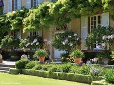 a house with many plants and flowers in the front yard