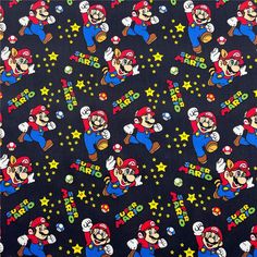 the fabric has mario bros on it and stars all over it, as well as many other super mario characters