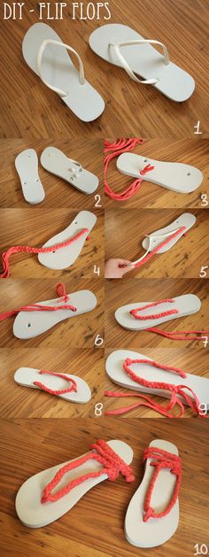 the instructions for how to tie flip flops are shown in this step - by - step photo