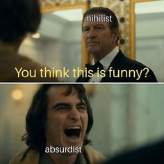 an image of a man laughing and another saying that he is funny about the movie