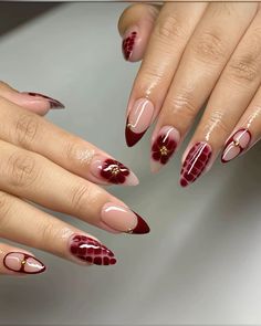 Maroon Nails, Cherry Nails, Girly Acrylic Nails, Casual Nails, Classy Acrylic Nails, Nail Art Ideas, Dream Nails, Fire Nails, Funky Nails