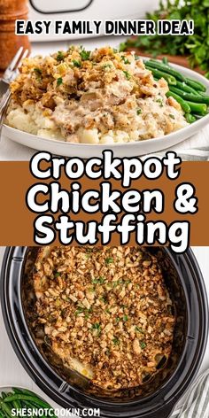 crockpot chicken and stuffing recipe in the slow cooker with text overlay