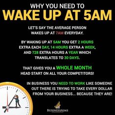 an advertisement for a business that is asking to wake up at 5am