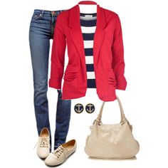 Mode Ab 50, Gold Sneakers, Red Blazer, Casual Work Outfits, Blazer Outfits, Mode Vintage, Navy Stripes