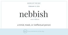 the word nebbish is written in black and white on a light blue background