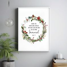 a christmas wreath with bible verse on it