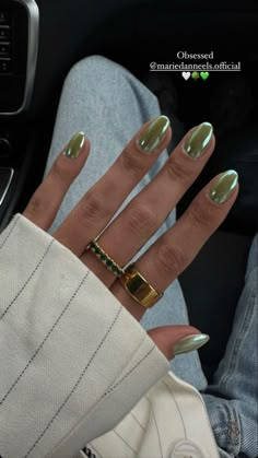 Smink Inspiration, Green Nail, Fire Nails, Funky Nails, Floral Nails, Minimalist Nails, Chic Nails, Powder Nails